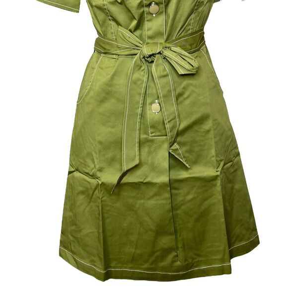 Modcloth Retro Mini Shirt Dress Belted Button Up Short Sleeve Green Women 2 NWT - Picture 7 of 11